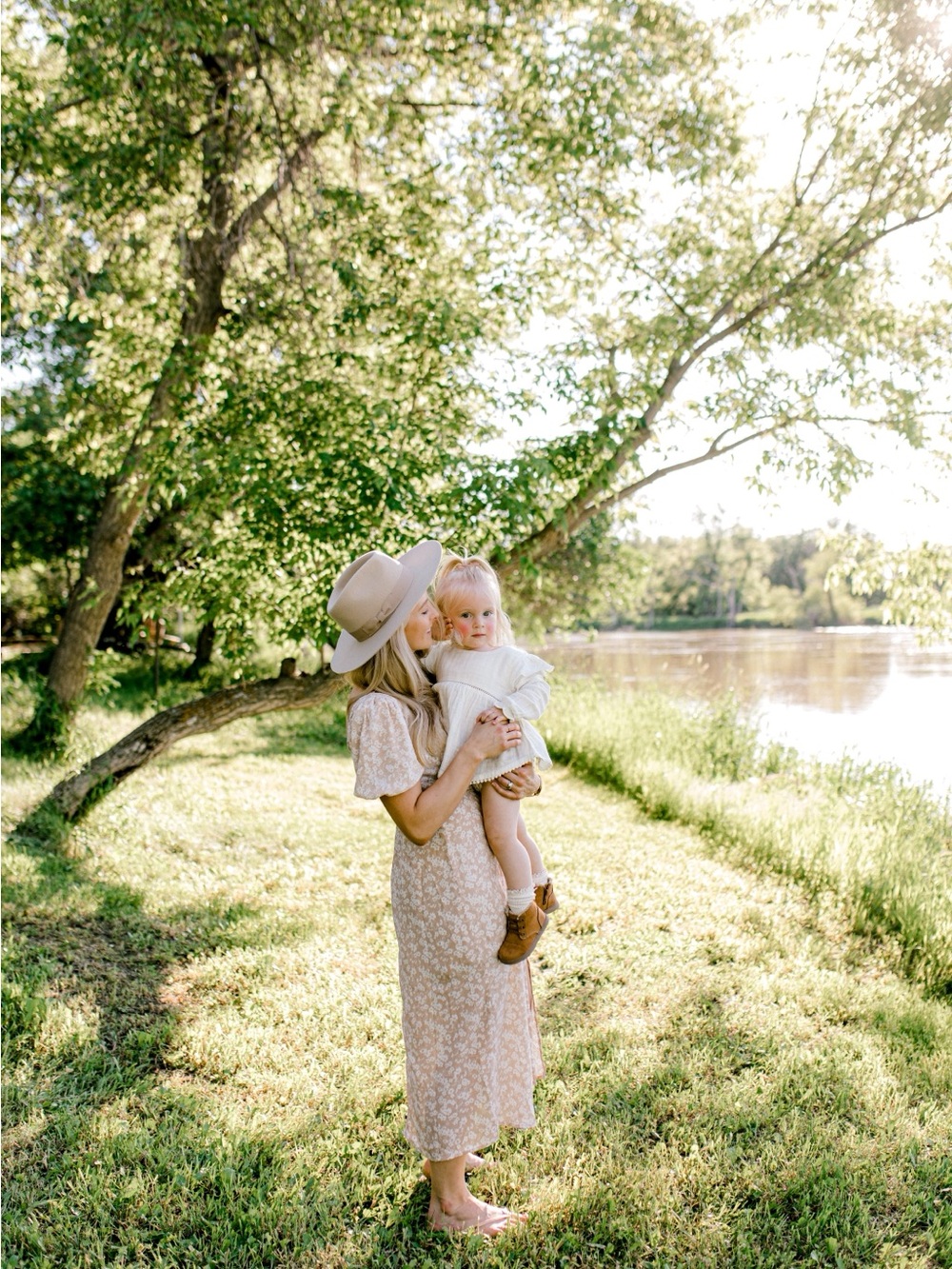Sienna Sky Beige Floral Midi Dress with Puff Sleeves